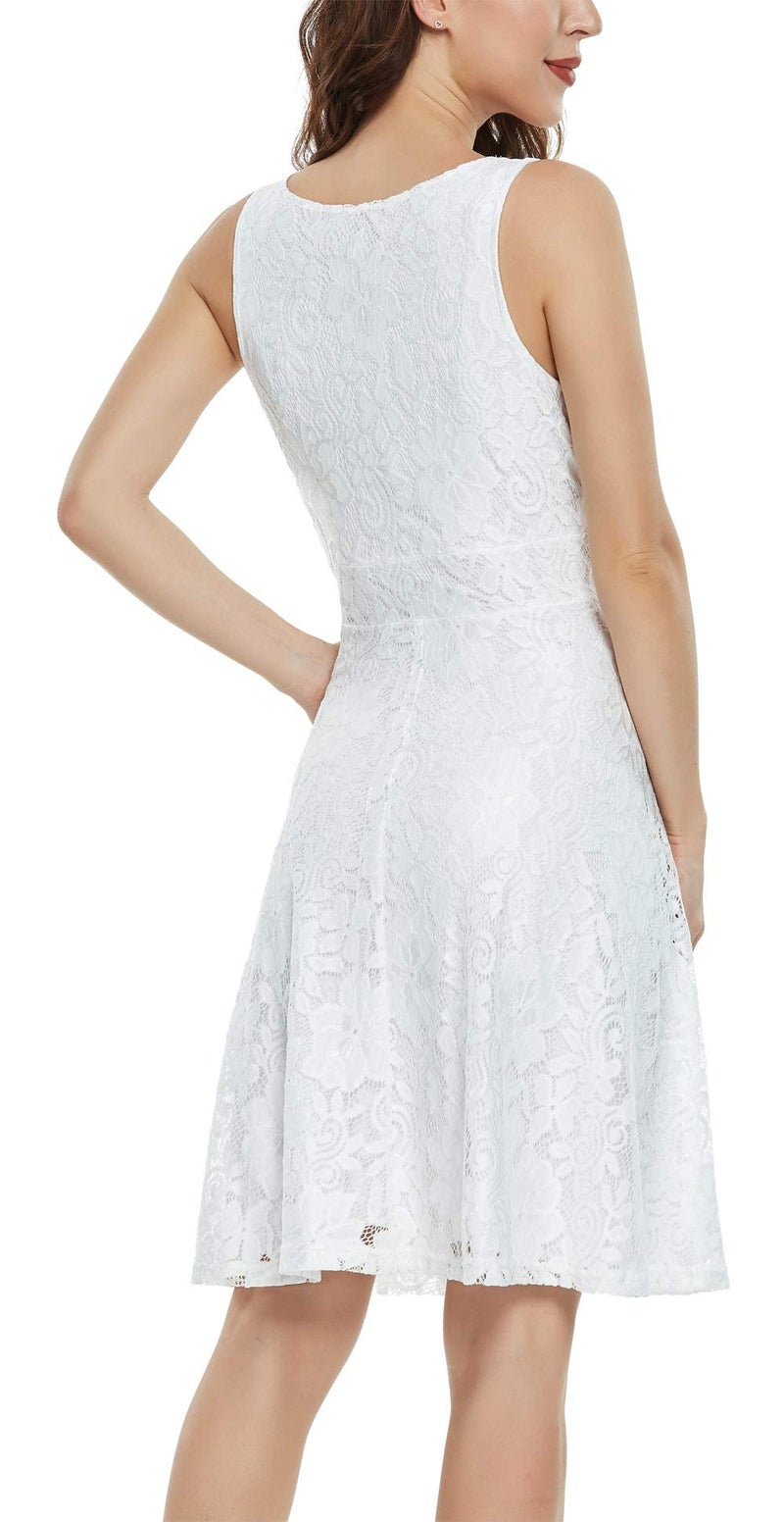 MISS MOLY Lace Dresses for Women Overlay Fit and Flare Dress V Neck White Elegant Wedding Dress Skater Party Dresses S - Image 4